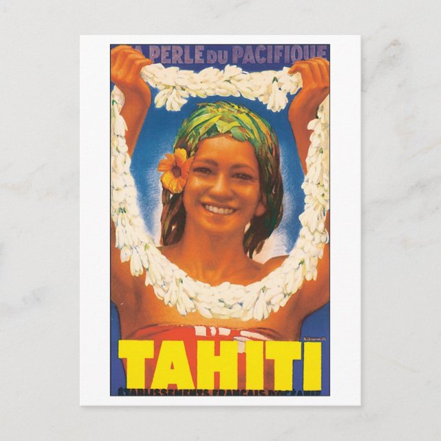 Tahiti Vintage Travel Poster Postcard (Front)
