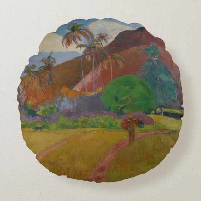 Tahitian Landscape, 1891 (oil on canvas) Round Cushion (Front)