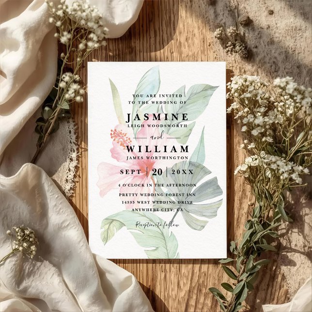 Tahitian Tropical Floral Elegant QR Code Wedding Invitation (Creator Uploaded)