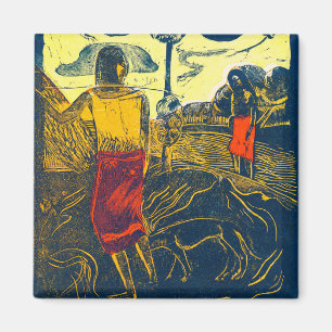 Tahitian Women and Dog, Gauguin Magnet