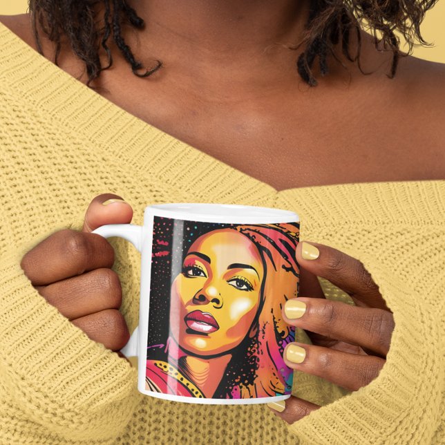 Tahlia Beautiful Black Woman Pop Art Style Coffee Mug (Add a splash of color to your day with this pop art style coffee mug!)