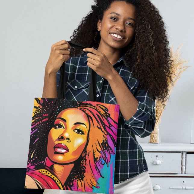 Tahlia Beautiful Black Woman Pop Art Style Tote Bag (The perfect tote for shopping, school, travel or everyday use!)