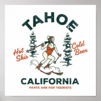 Tahoe, California Funny Retro Skiing & Beer Art