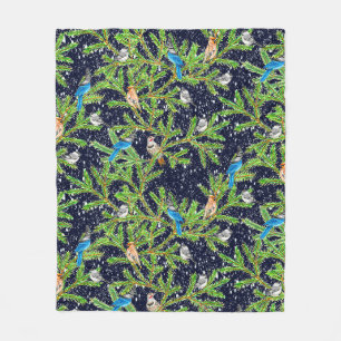 Tahoe Mountain Winter Birds in Night Snow Fleece Blanket