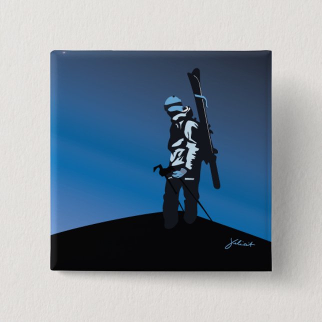 tahoe ski backcountry looking out 15 cm square badge (Front)