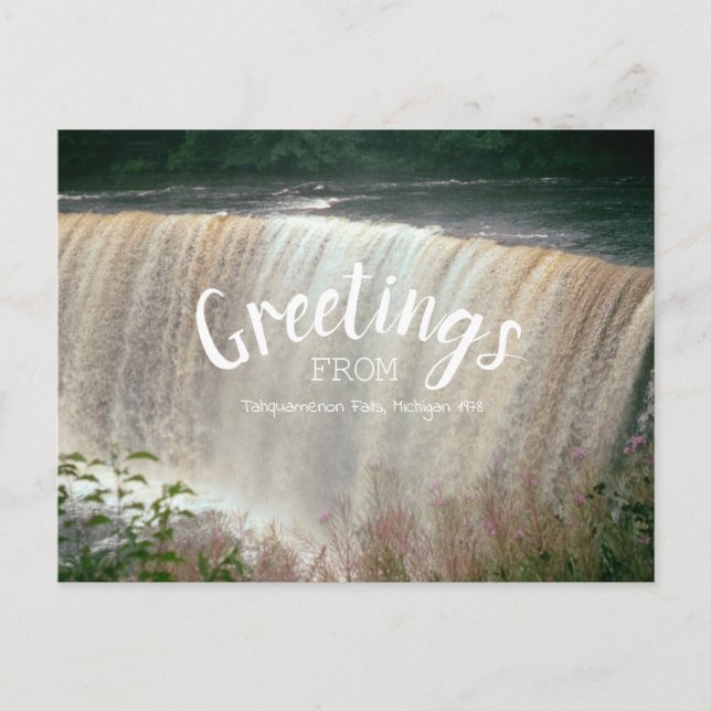 Tahquamenon Falls Greetings Michigan Waterfall Postcard (Front)