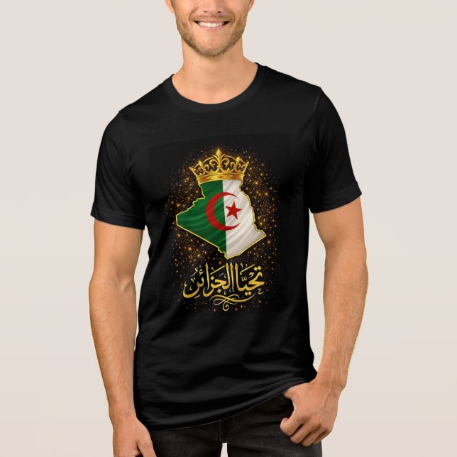 Tahya El Djazair Crown – Golden Long Live Algeria Tri-Blend Shirt (Front)