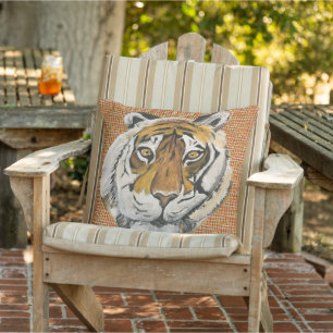 Tai Chi Tiger Acrylic Painting, Digital Enh. Cushion