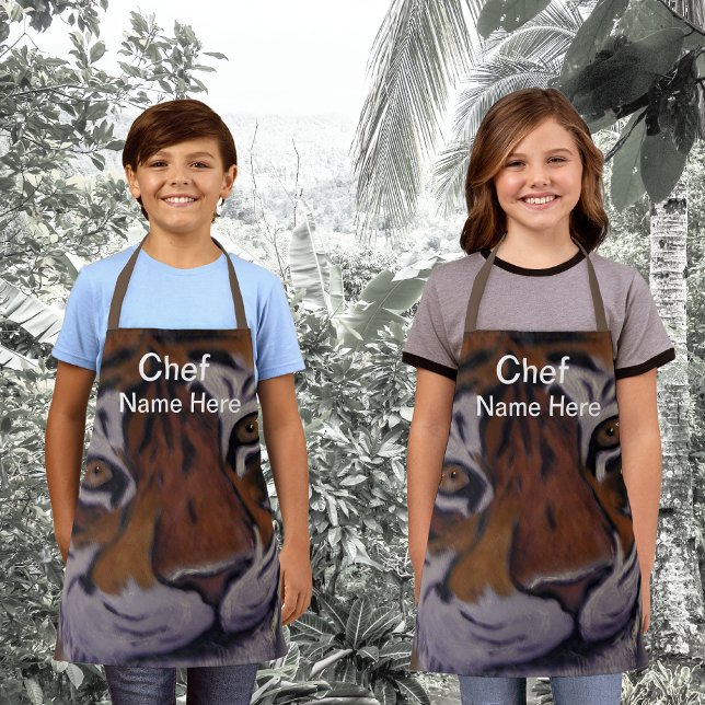 Tai Chi Tiger Chef (Name Here) Kids Artsy Brown  Apron (Creator Uploaded)