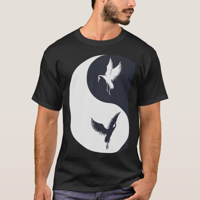 Tai Chi White Crane Yin Yang Qi Gong Chinese White T-Shirt (Front)