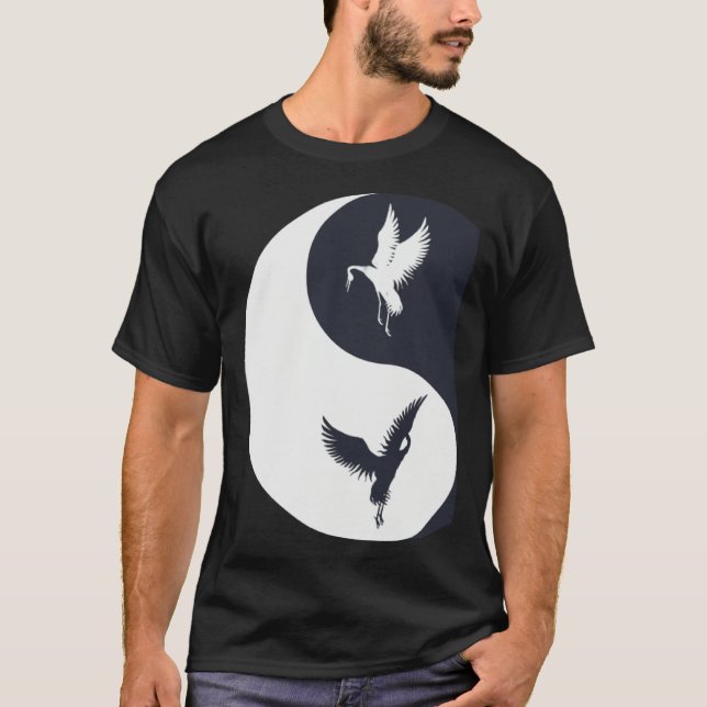 Tai Chi White Crane Yin Yang Qi Gong Chinese White T-Shirt (Front)