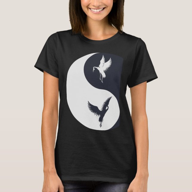 Tai Chi White Crane Yin Yang Qi Gong Chinese White T-Shirt (Front)