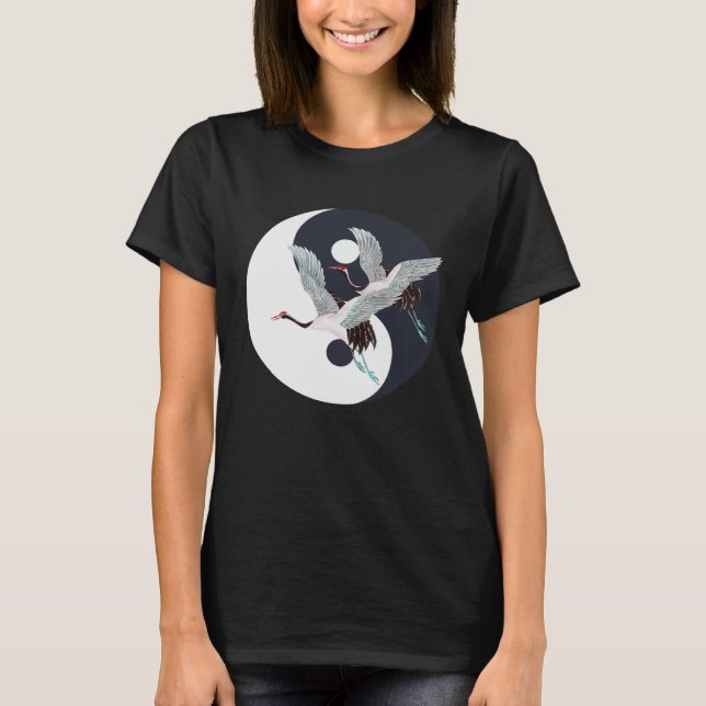 Tai Chi White Crane Yin Yang Qi Gong Chinese White T-Shirt (Front)