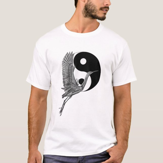 Tai Chi White Crane Yin Yang Qi Gong Illustration  T-Shirt (Front)