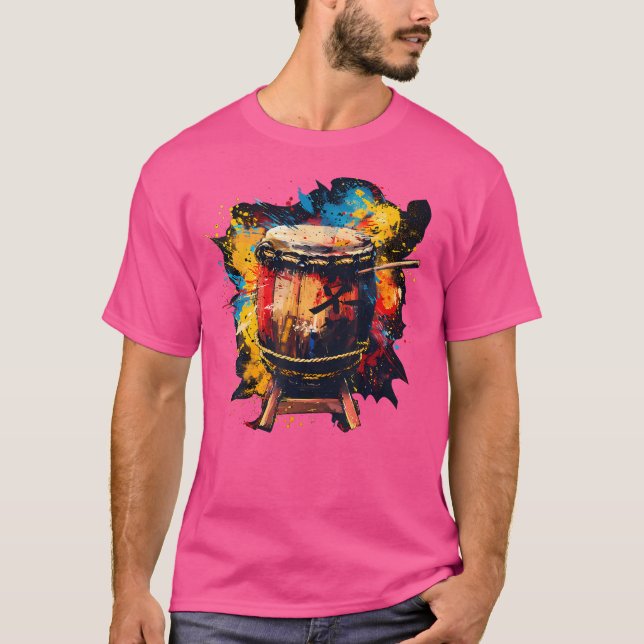 Taiko Drum Instrument On Colourful Painted Taiko D T-Shirt (Front)