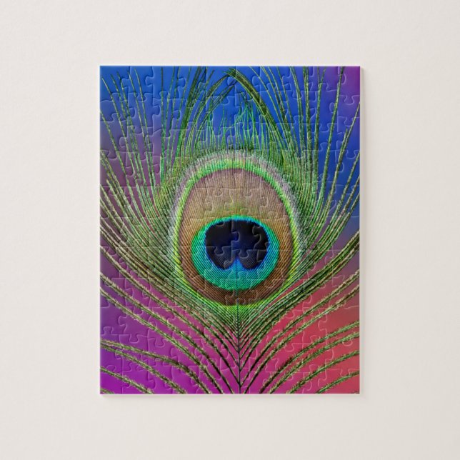 Tail feather of a peacock jigsaw puzzle (Vertical)