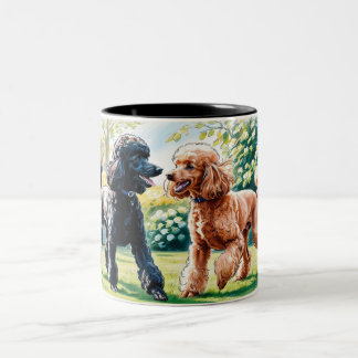 Tail of ceramics with two playful caniches Two-Tone coffee mug