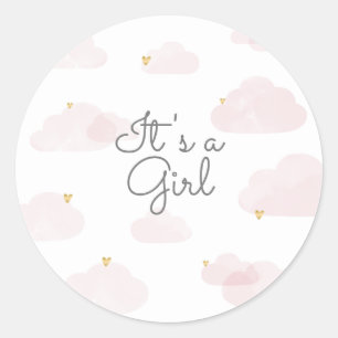 Tail seal it's a girl pink clouds round sticker