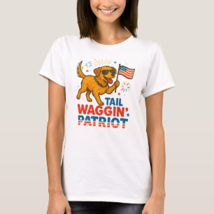 Tail Waggin’ Patriot Cute Patriotic Dog with Fla T-Shirt