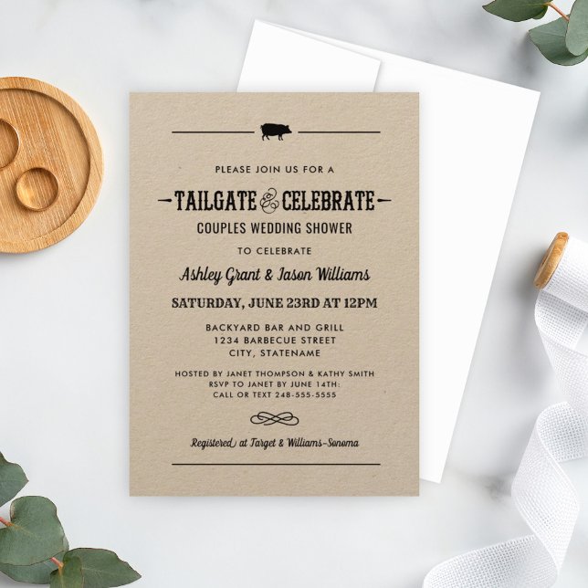 Tailgate and Celebrate Kraft Black Wedding Shower Invitation (Creator Uploaded)