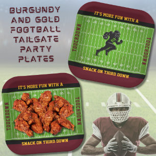 Tailgate Burgundy and Gold Football Paper Plate