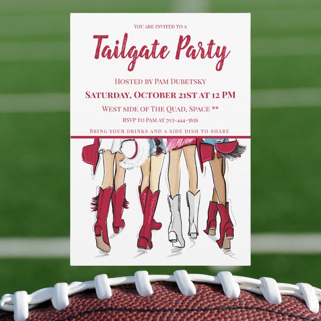 Tailgate Party Alabama Ladies Cowboy Boots Crimson Invitation (Creator Uploaded)