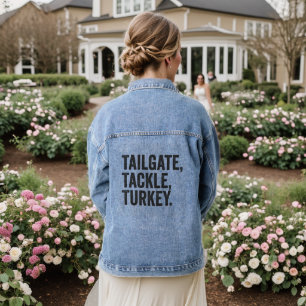 Tailgate Tackle Turkey Funny Thanksgiving Football Denim Jacket