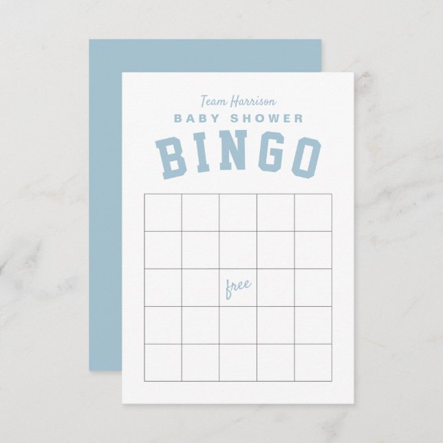 Tailgate theme light blue baby shower BINGO card (Front/Back)