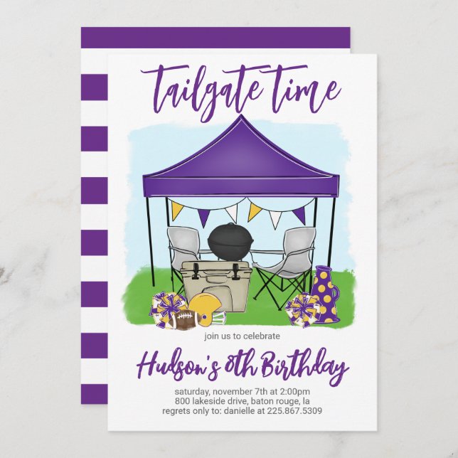 Tailgate Time Football Birthday ANY COLOR COMBO Invitation (Front/Back)