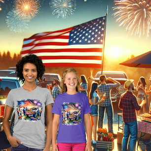 Tailgate Time Party Truck Fireworks Flag Custom T-Shirt