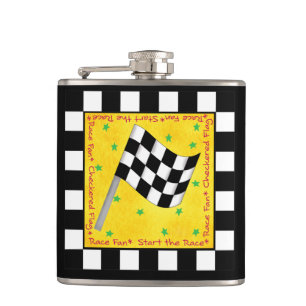 Tailgating Race Chequered Flag Name Personalised Hip Flask