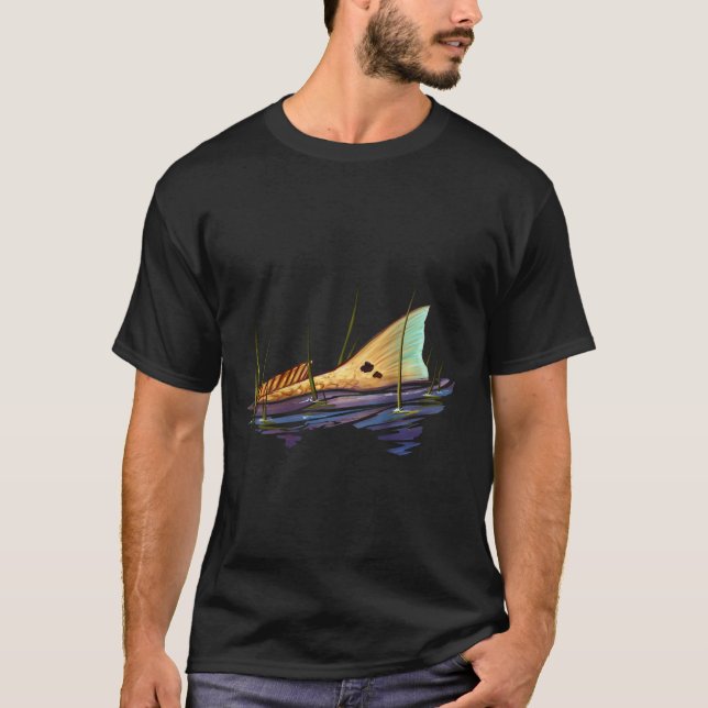 Tailing Redfish Red Drum Fish Shirt Redfish Tail  (Front)