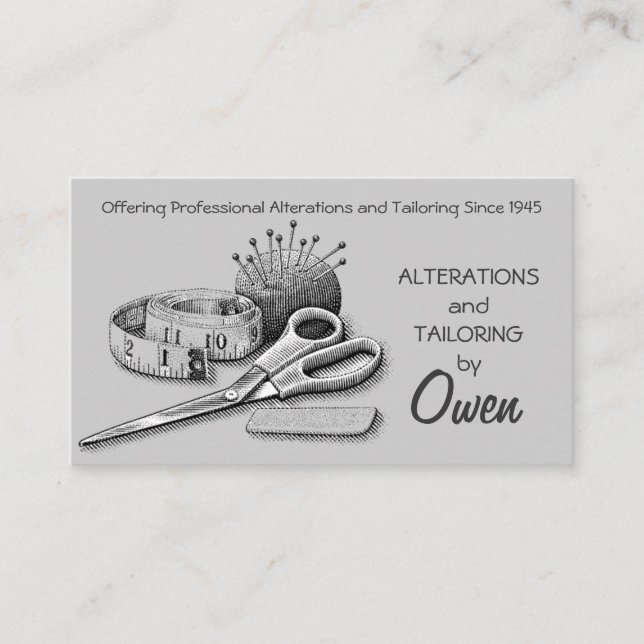 Tailor, Alterations, Tailoring, Seamstress, Tailor Business Card (Front)