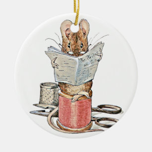 Tailor Mouse on Spool of Thread Ceramic Tree Decoration