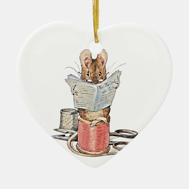 Tailor Mouse on Spool of Thread Ceramic Tree Decoration (Front)