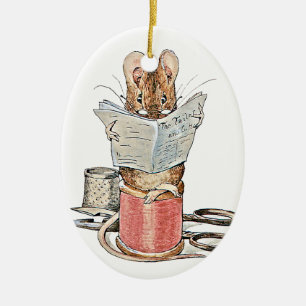 Tailor Mouse on Spool of Thread Ceramic Tree Decoration