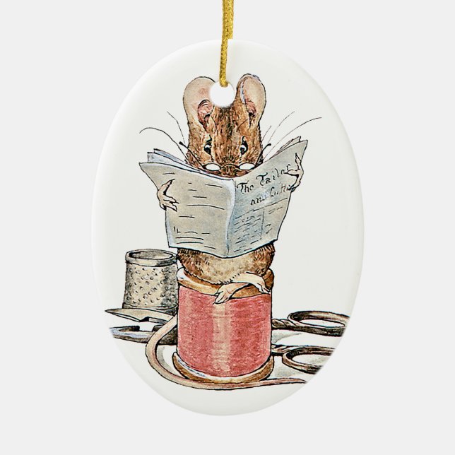 Tailor Mouse on Spool of Thread Ceramic Tree Decoration (Front)