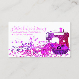 Tailor Sewing Machine Neon Pink Script Name Business Card