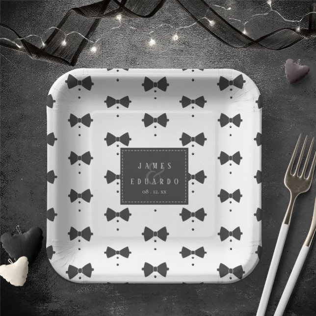 Tailored Black Bow Tie Pattern on White ID1090 Paper Plate (Creator Uploaded)