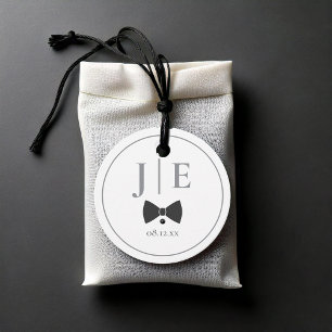 Tailored Black Bow Tie Wedding Initials ID1090 Favour Tags