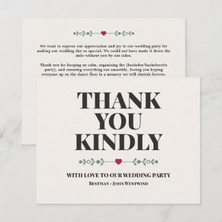 Tailored Wedding Party Custom Wedding Thank You Card