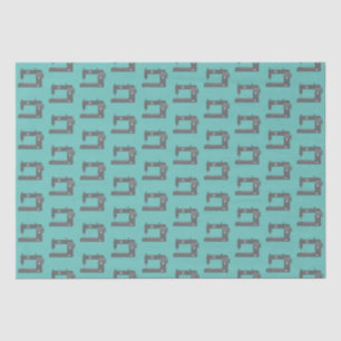 Tailor's Sewing Machine Elegant Pattern Grey Teal Tissue Paper