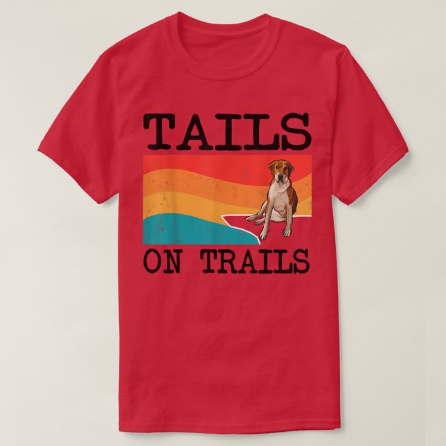 Tails On Trails English Fohound Dog Funny Hiking  T-Shirt (Design Front)