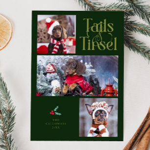 Tails & Tinsel Dog Photo Green Christmas Holiday Card