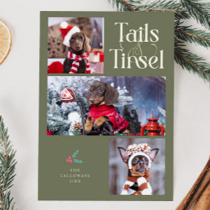 Tails & Tinsel Dog Photo Sage Green Christmas Holiday Card