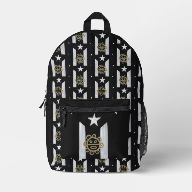 Taino Sol over BlkWht Printed Backpack (Front)