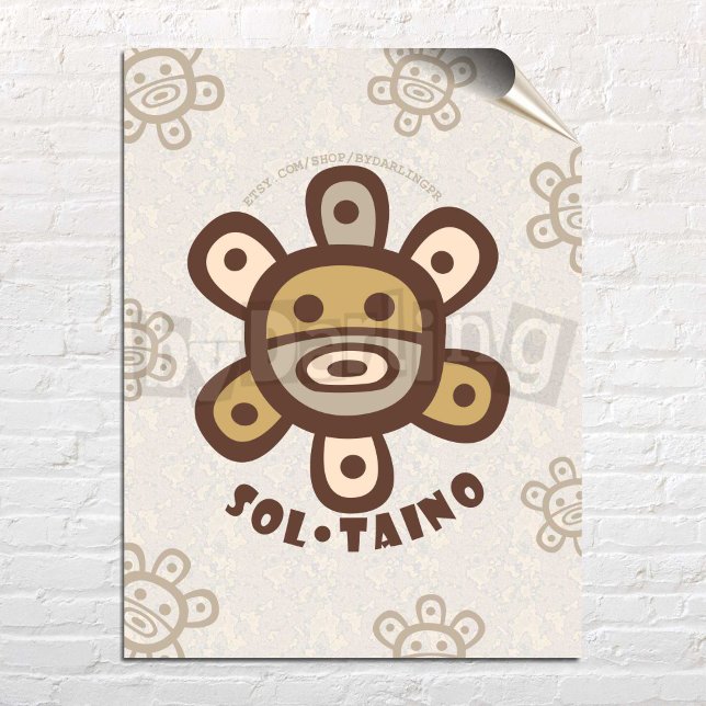 Taino Sun Puerto Rico Wall Art Download Poster (Taino Sun Puerto Rico Wall Art Poster Digital Download to Print over a white brick wall)