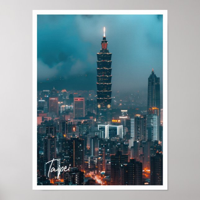 Taipei skyline at dusk Art travel famous place Poster (Front)