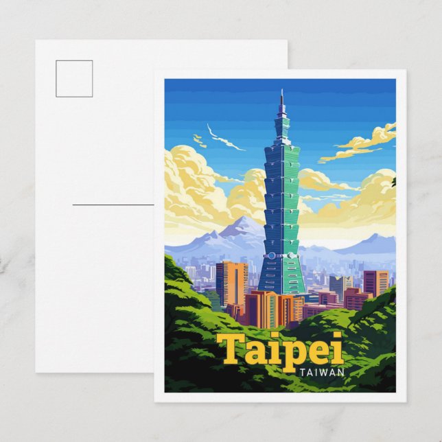 Taipei Taiwan Travel Art Vintage Illustration Postcard (Front/Back)