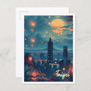 Taipei Vintage Art Travel Illustration Postcard